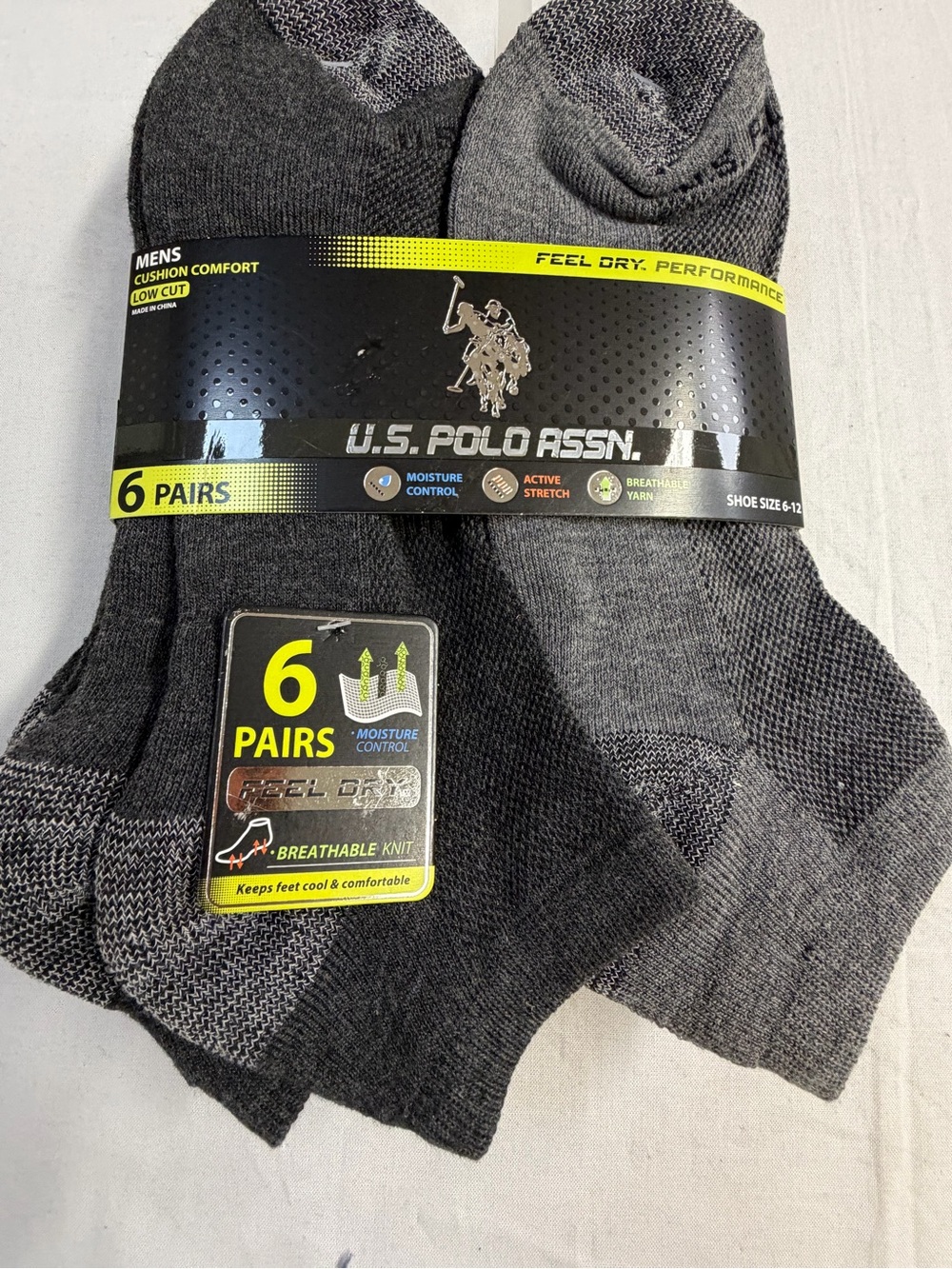 U.S. Polo Assn. Men's Dark Gray & Light Gray Low-Cut Athletic Socks - 6 Pack
